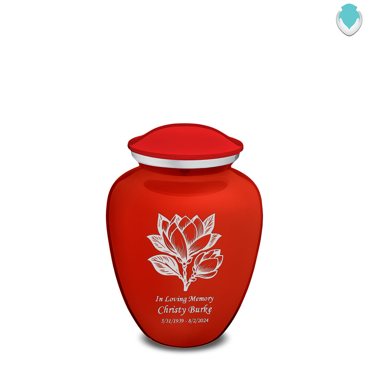 Medium Embrace Bright Red Magnolia Flower Cremation Urn