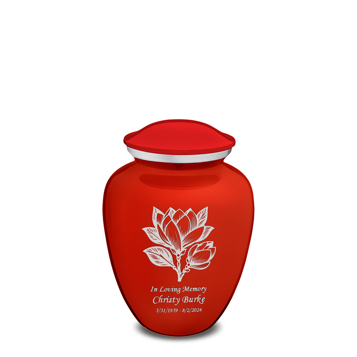 Medium Embrace Bright Red Magnolia Flower Cremation Urn