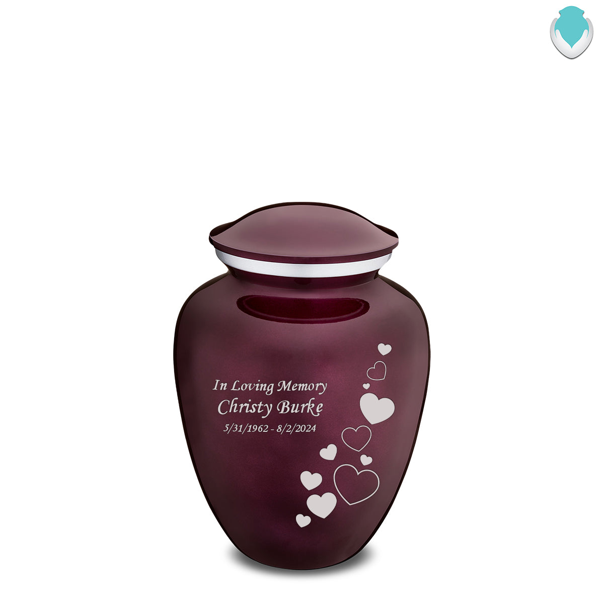 Medium Cherry Purple Embrace Floating Heart Cremation Urn