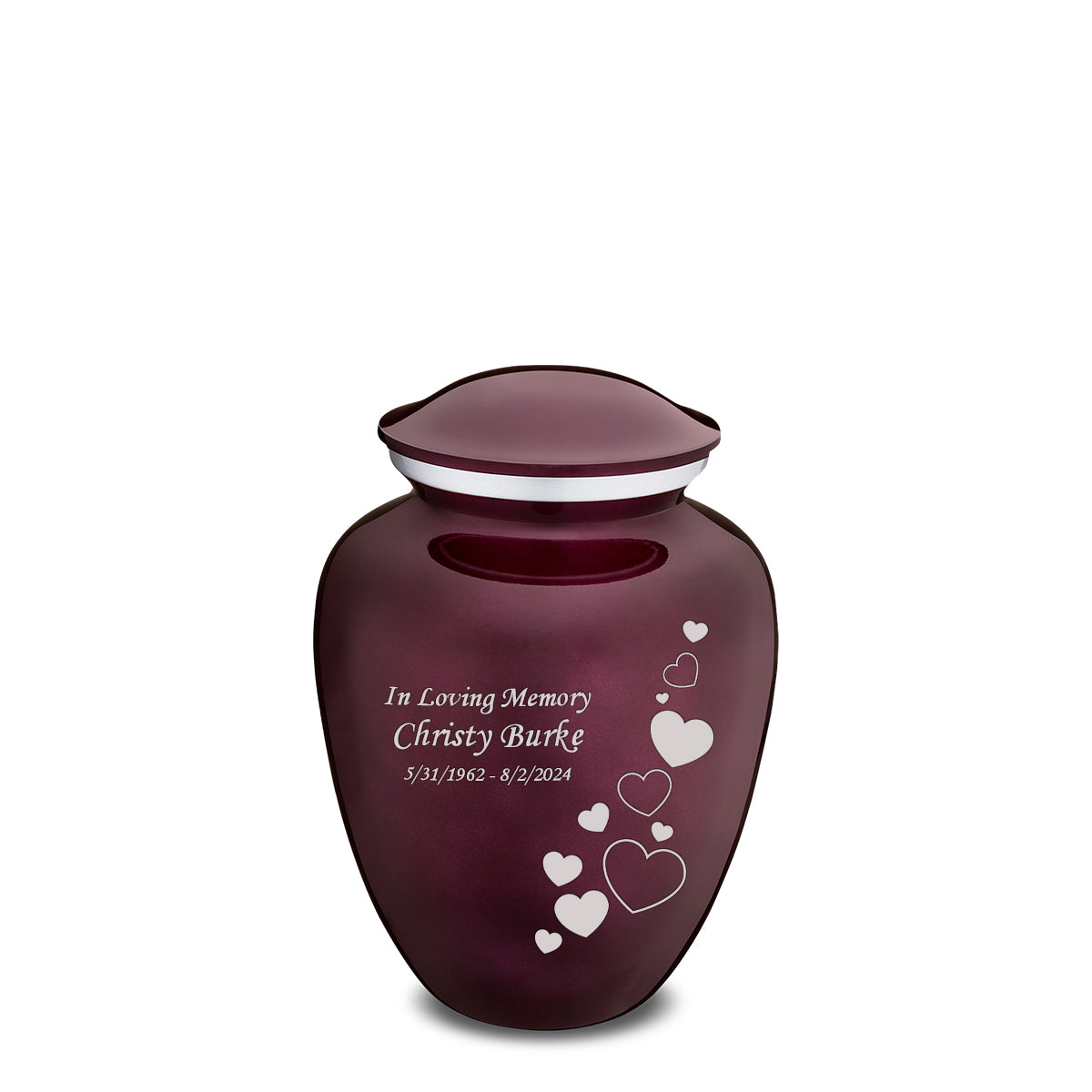 Medium Cherry Purple Embrace Floating Heart Cremation Urn