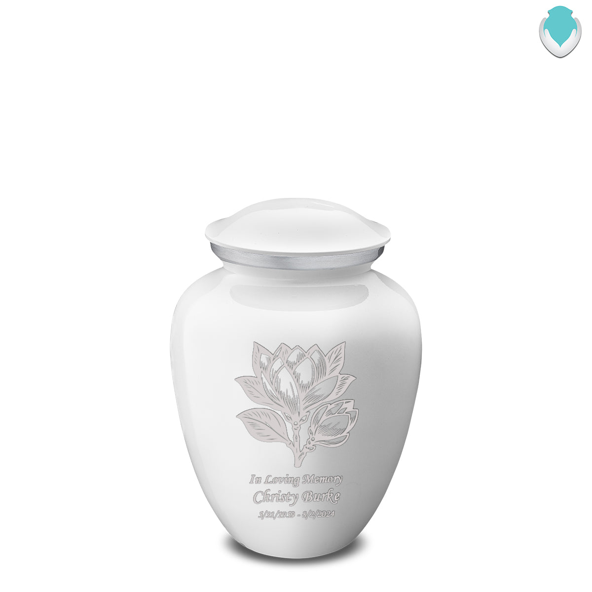 Medium Embrace White Magnolia Flower Cremation Urn