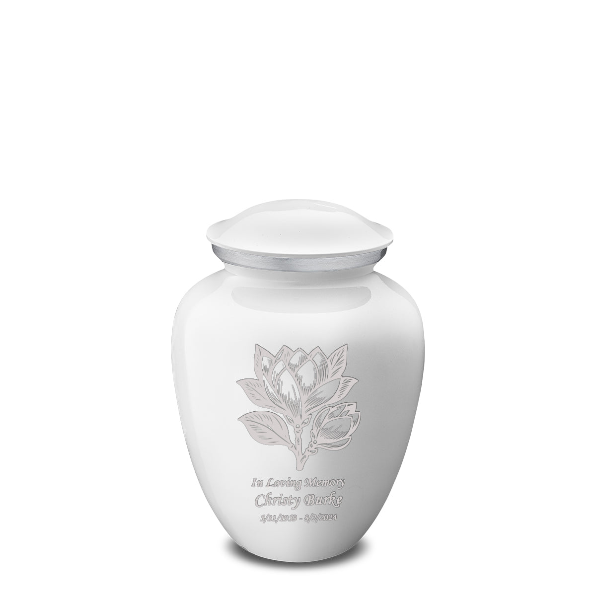 Medium Embrace White Magnolia Flower Cremation Urn