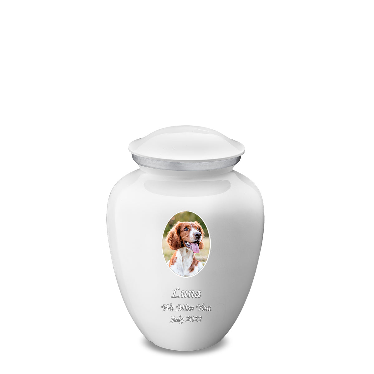Medium Pet Embrace White Portrait Cremation Urn