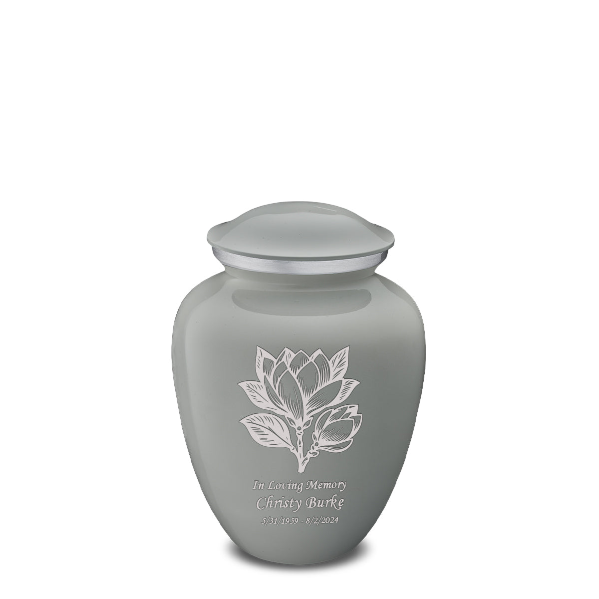 Medium Embrace Slate Grey Magnolia Flower Cremation Urn
