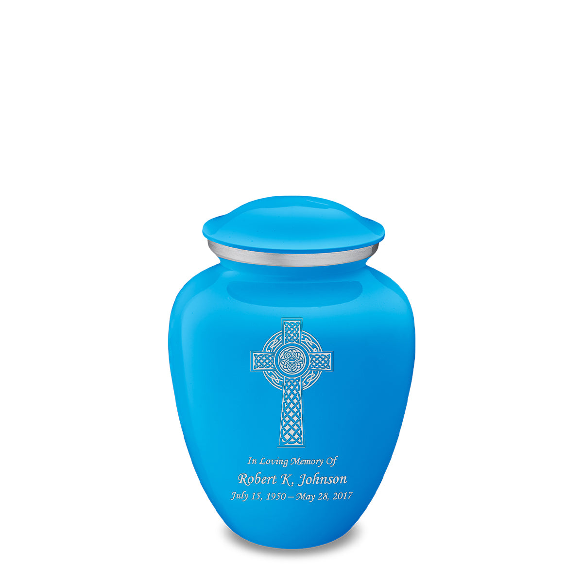 Medium Embrace Racing Blue Celtic Cross Cremation Urn