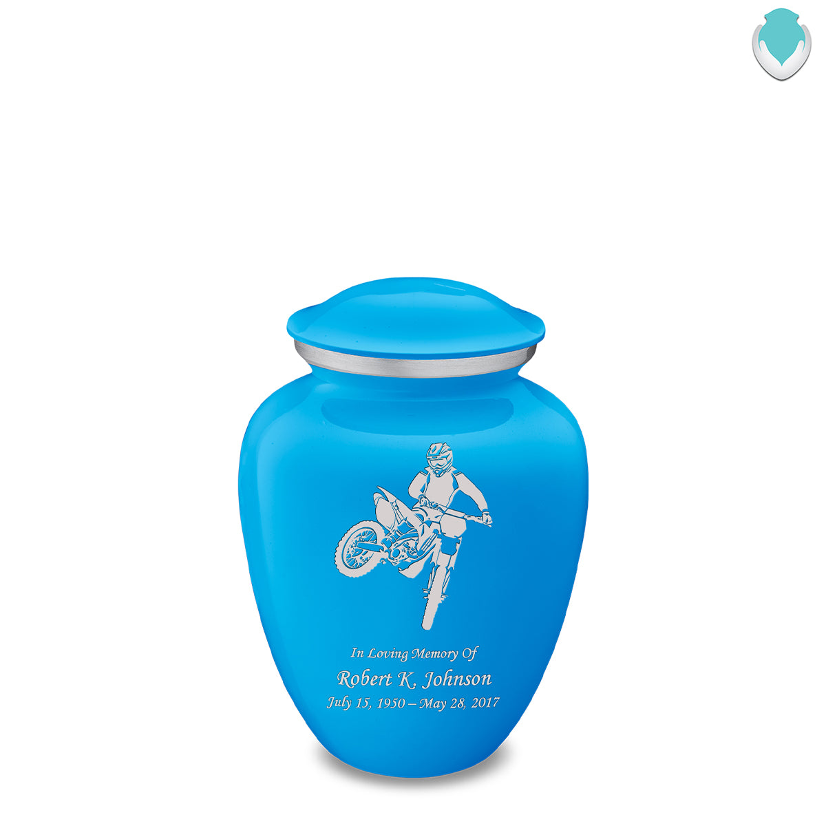 Medium Embrace Racing Blue Dirt Bike Cremation Urn