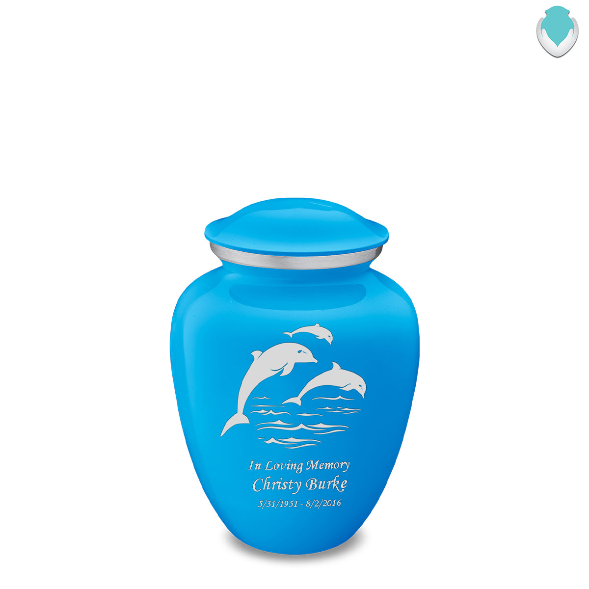 Medium Embrace Racing Blue Dolphin Cremation Urn