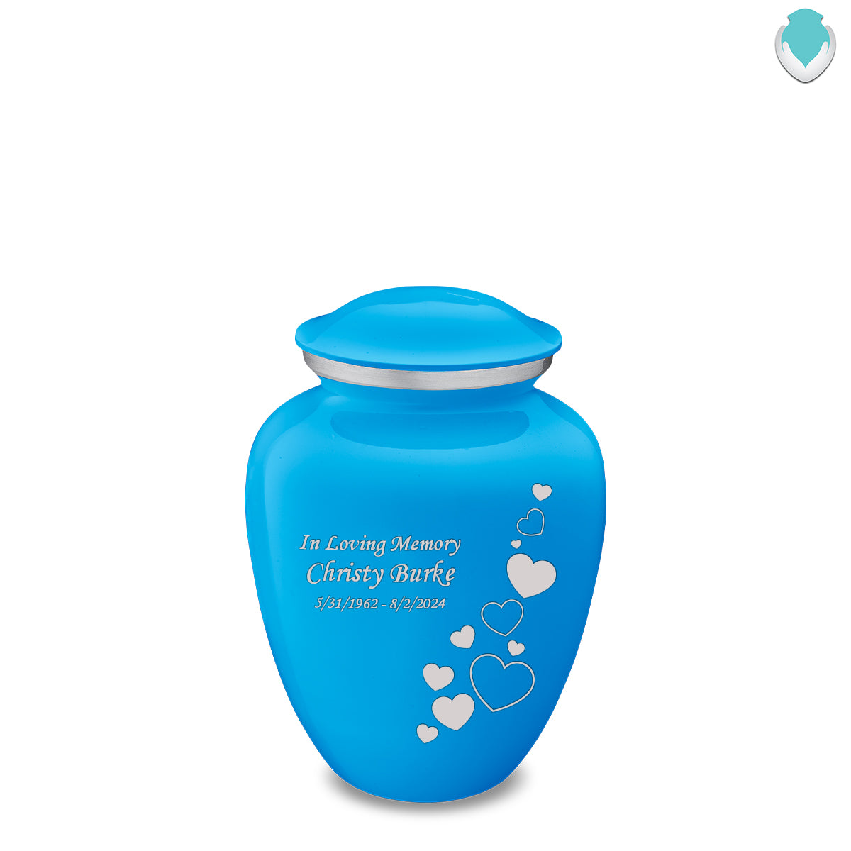 Medium Embrace Racing Blue Floating Heart Cremation Urn