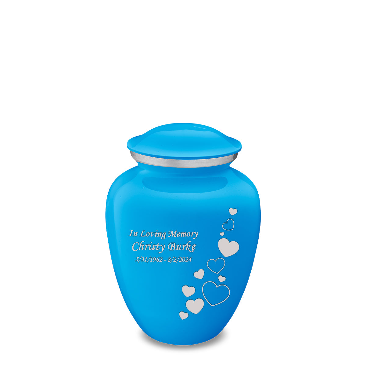 Medium Embrace Racing Blue Floating Heart Cremation Urn