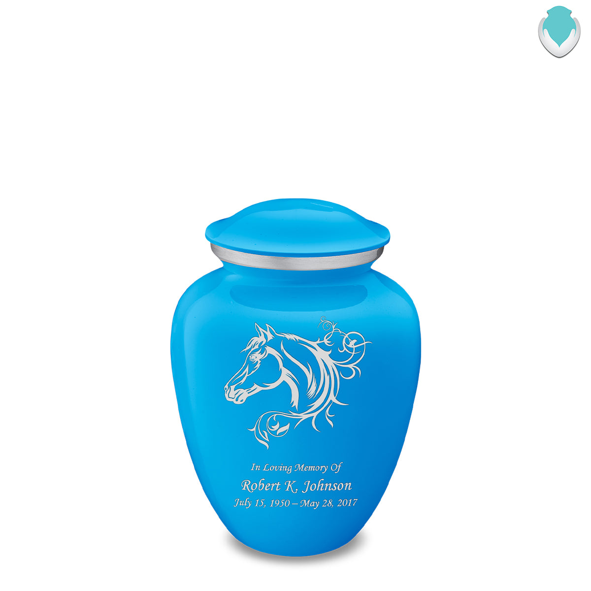 Medium Embrace Racing Blue Horse Cremation Urn