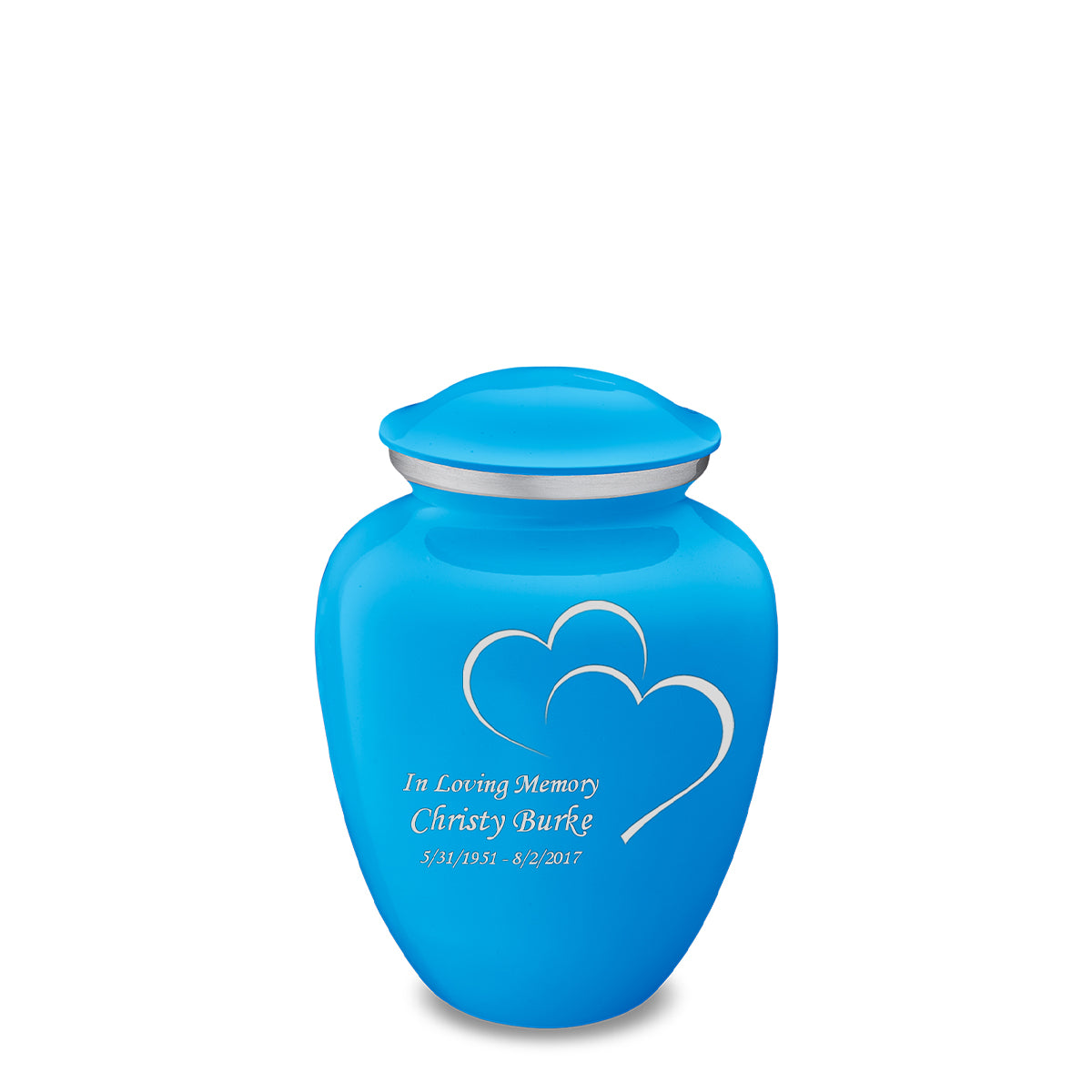 Medium Embrace Racing Blue Hearts Cremation Urn