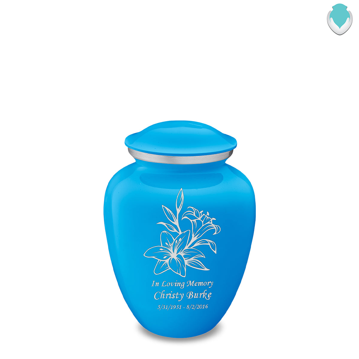 Medium Embrace Racing Blue Lily Cremation Urn