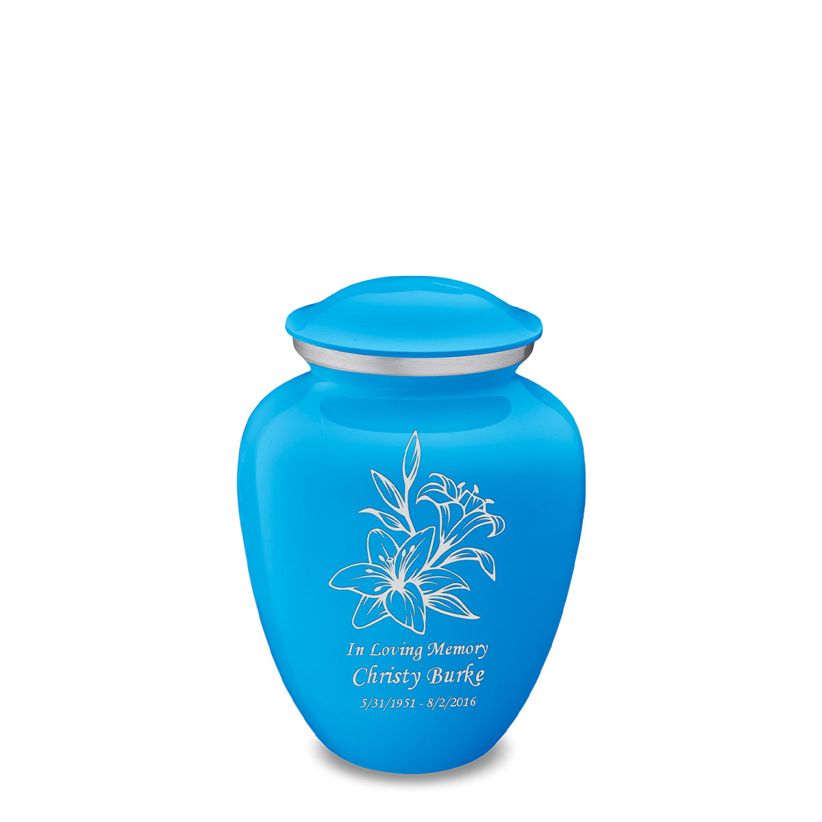 Medium Embrace Racing Blue Lily Cremation Urn