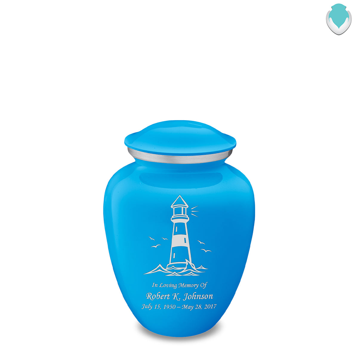 Medium Embrace Racing Blue Lighthouse Cremation Urn