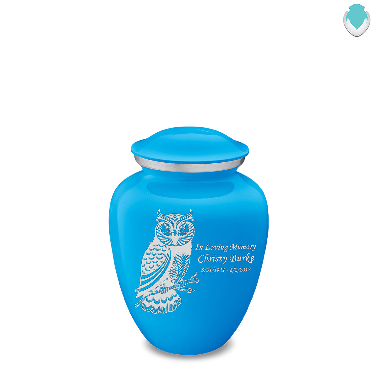 Medium Embrace Racing Blue Owl Cremation Urn