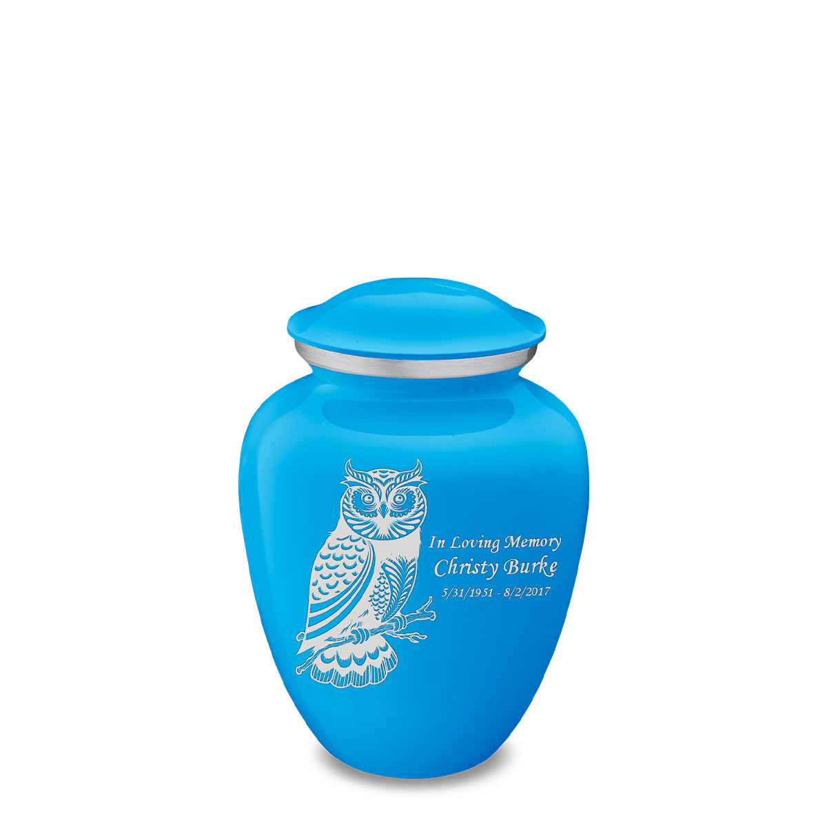 Medium Embrace Racing Blue Owl Cremation Urn