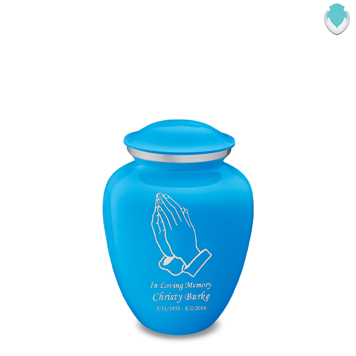 Medium Embrace Racing Blue Praying Hands Cremation Urn