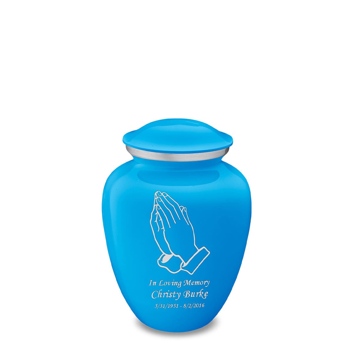 Medium Embrace Racing Blue Praying Hands Cremation Urn