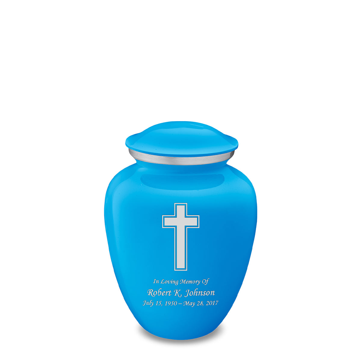 Medium Embrace Racing Blue Simple Cross Cremation Urn