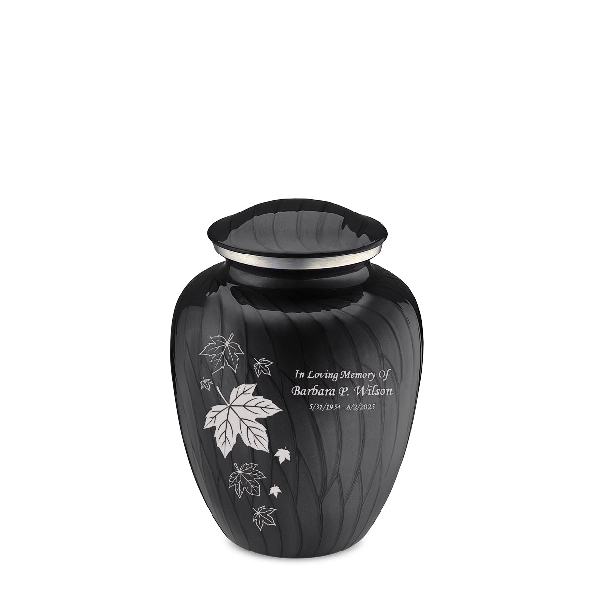 Medium Embrace Pearl Black Falling Leaves Cremation Urn