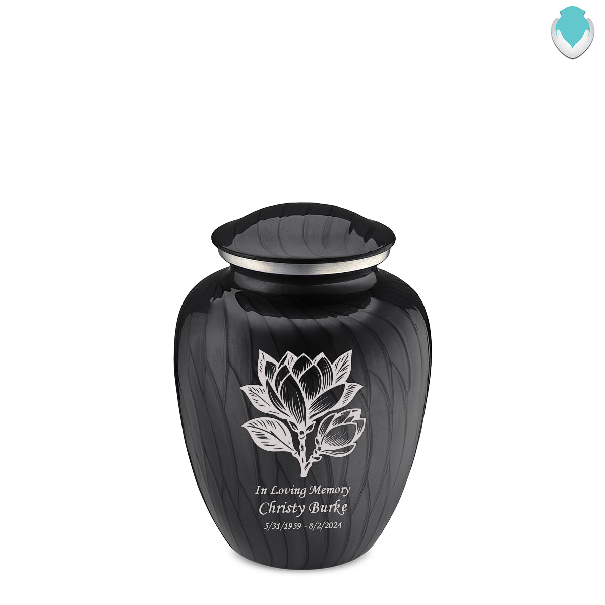 Medium Embrace Pearl Black Magnolia Flower Cremation Urn