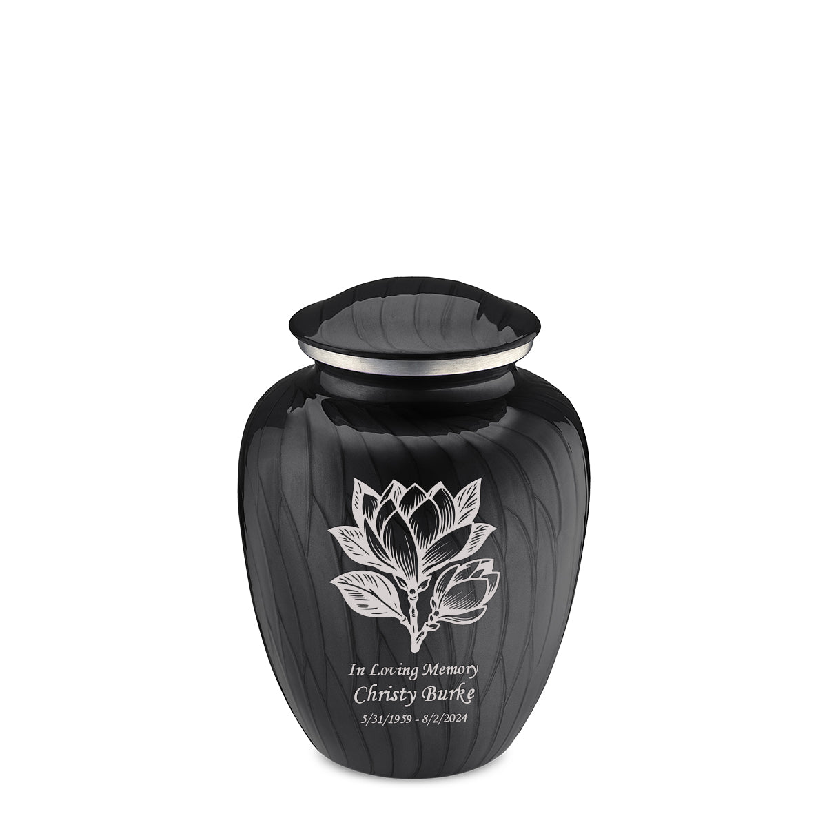 Medium Embrace Pearl Black Magnolia Flower Cremation Urn