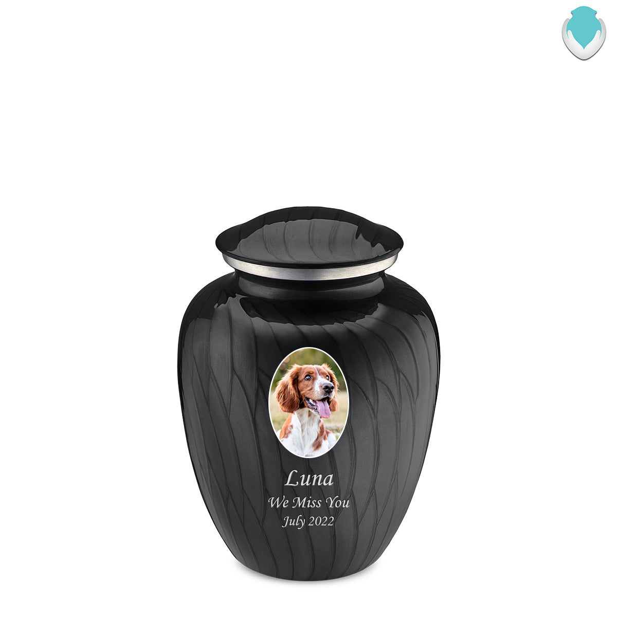 Medium Pet Embrace Pearl Black Portrait Cremation Urn