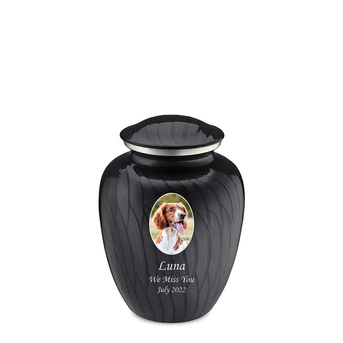 Medium Pet Embrace Pearl Black Portrait Cremation Urn