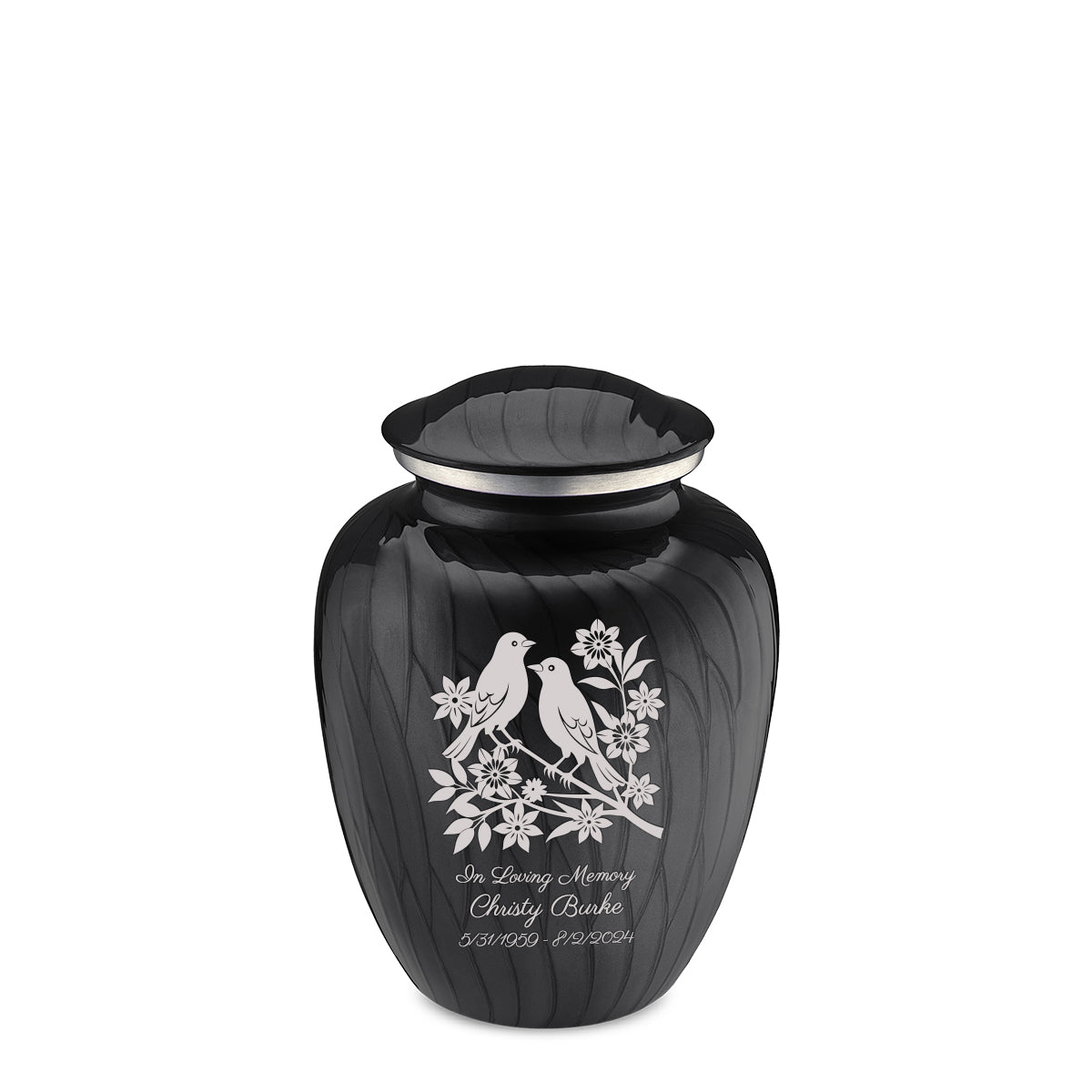 Medium Embrace Pearl Black Songbirds Cremation Urn