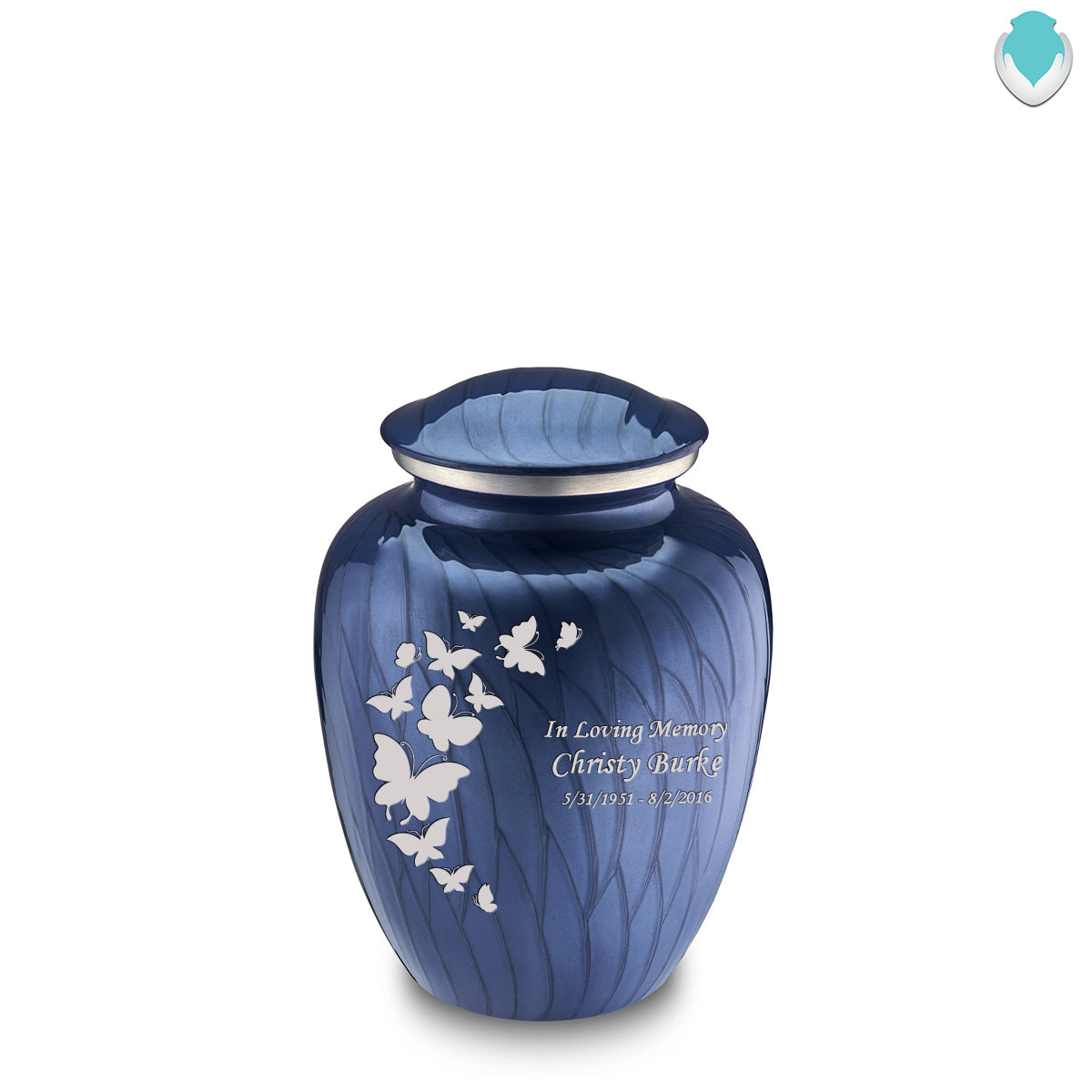 Medium Embrace Pearl Cobalt Blue Butterfly Cremation Urn