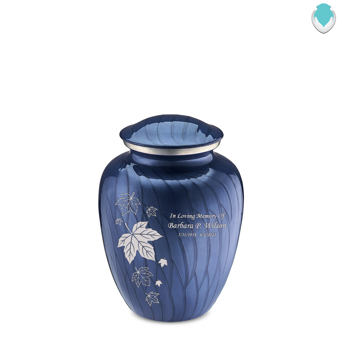 Medium Embrace Pearl Cobalt Blue Falling Leaves Cremation Urn