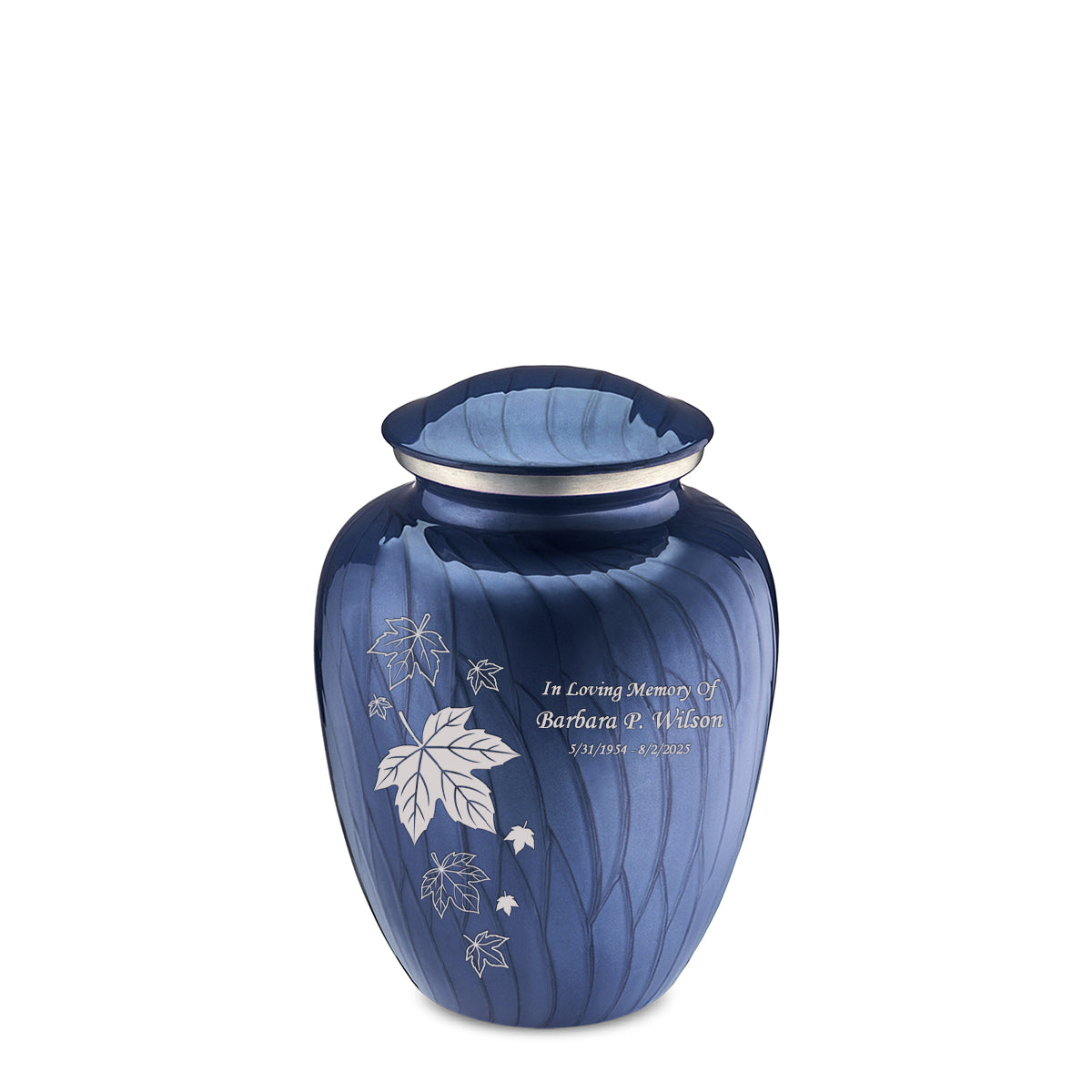 Medium Embrace Pearl Cobalt Blue Falling Leaves Cremation Urn
