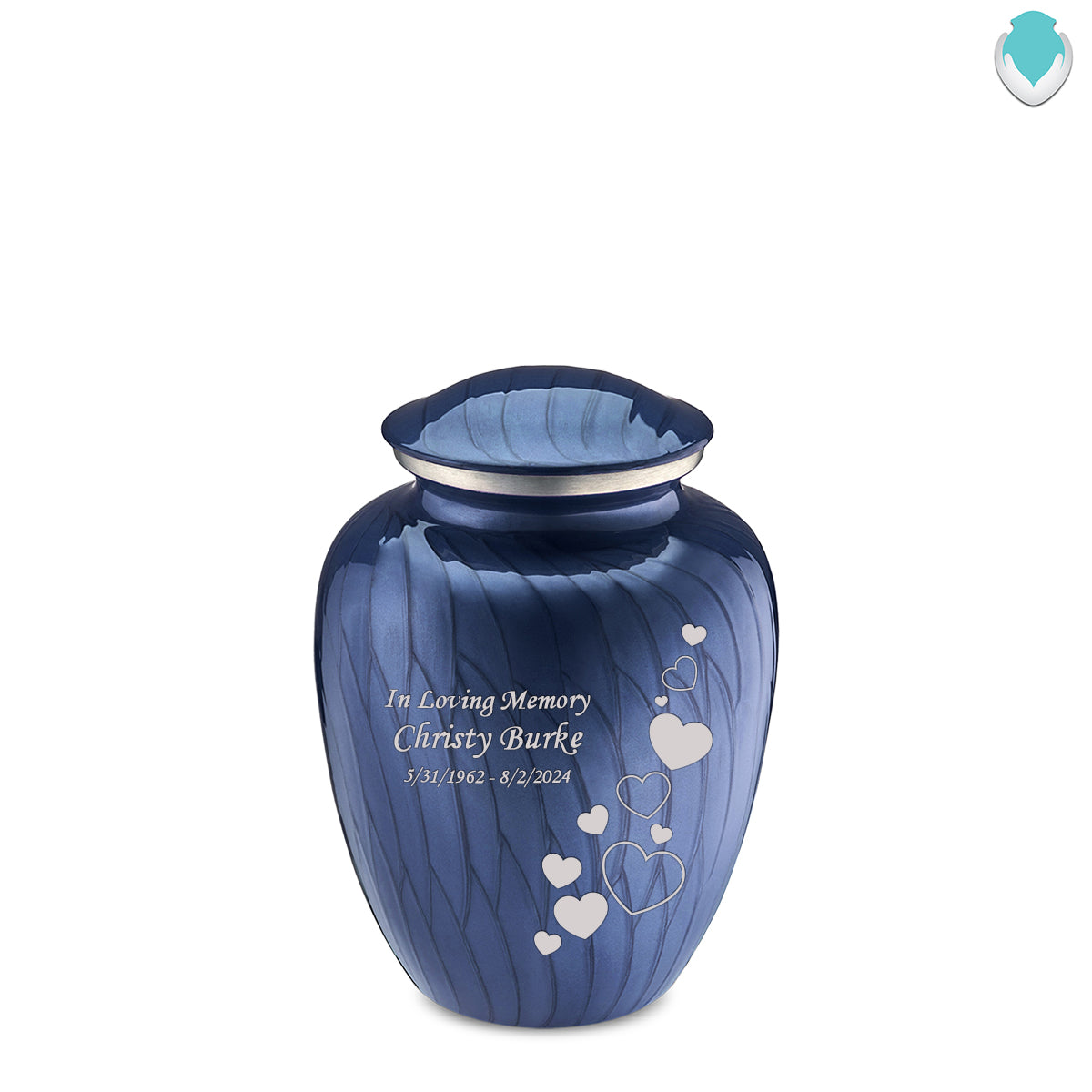 Medium Embrace Pearl Cobalt Blue Floating Heart Cremation Urn