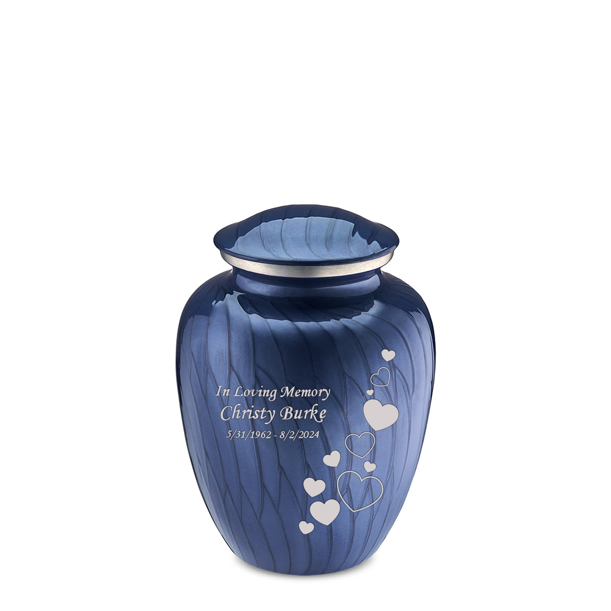 Medium Embrace Pearl Cobalt Blue Floating Heart Cremation Urn