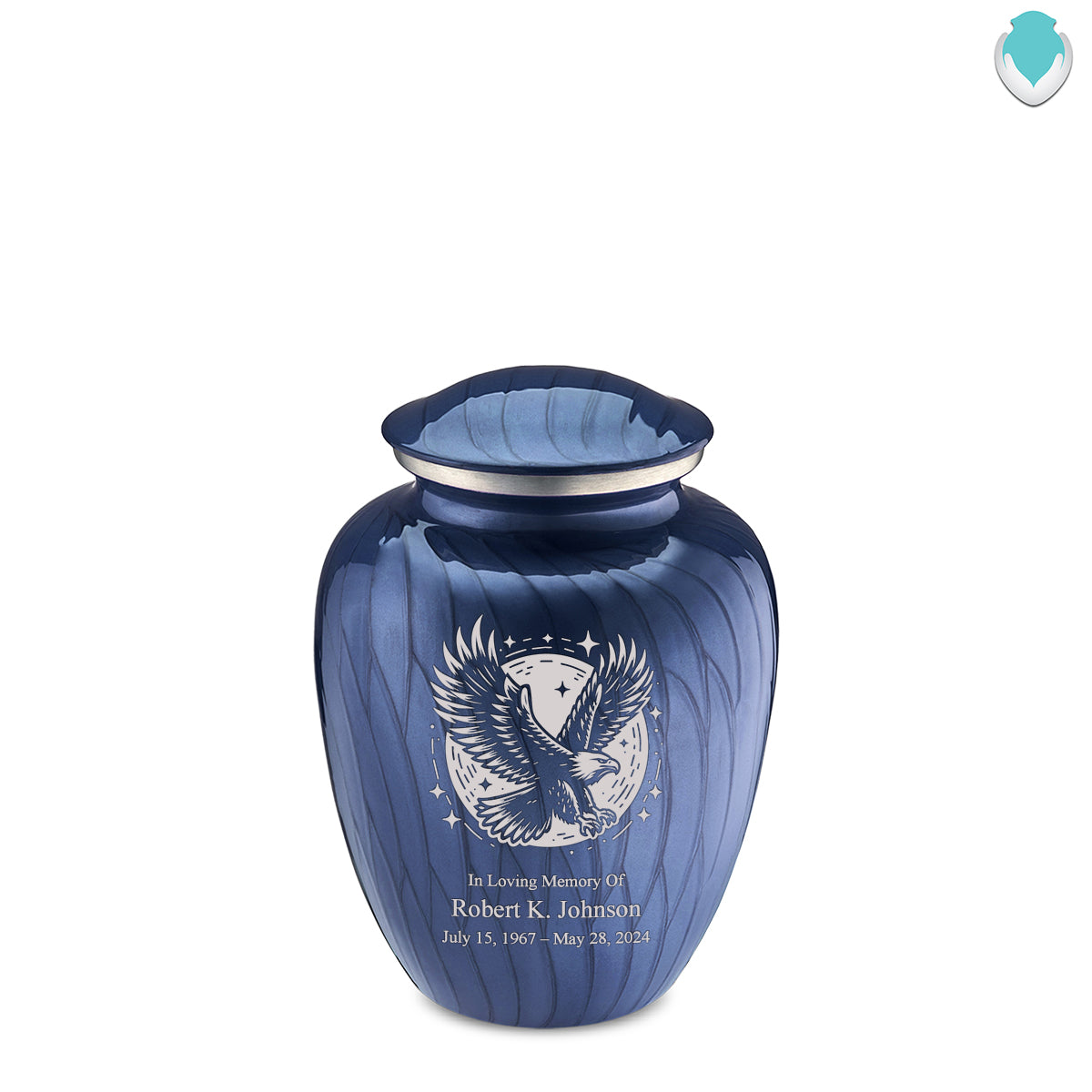 Medium Embrace Pearl Cobalt Blue Flying Eagle Cremation Urn