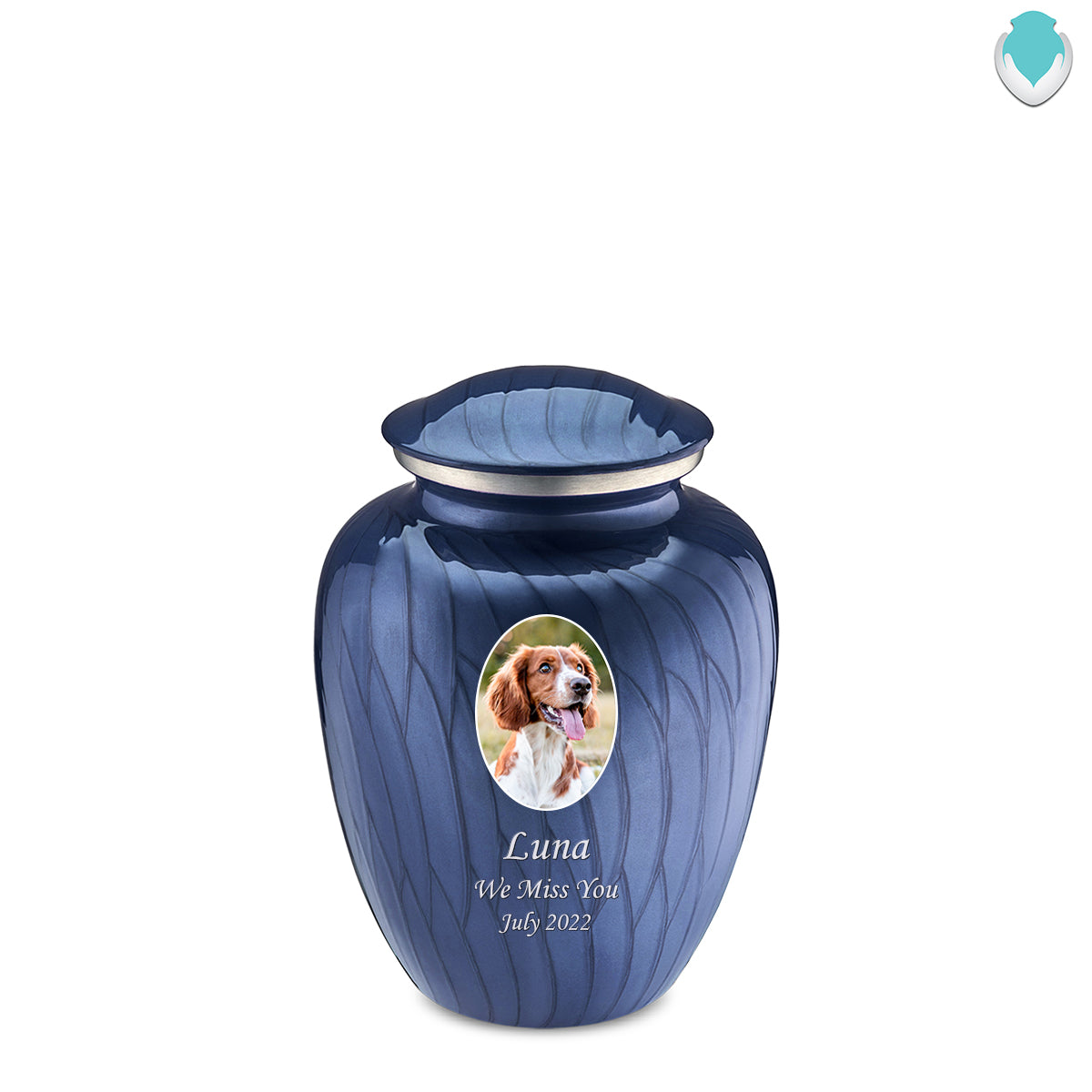 Medium Pet Embrace Pearl Cobalt Blue Portrait Cremation Urn