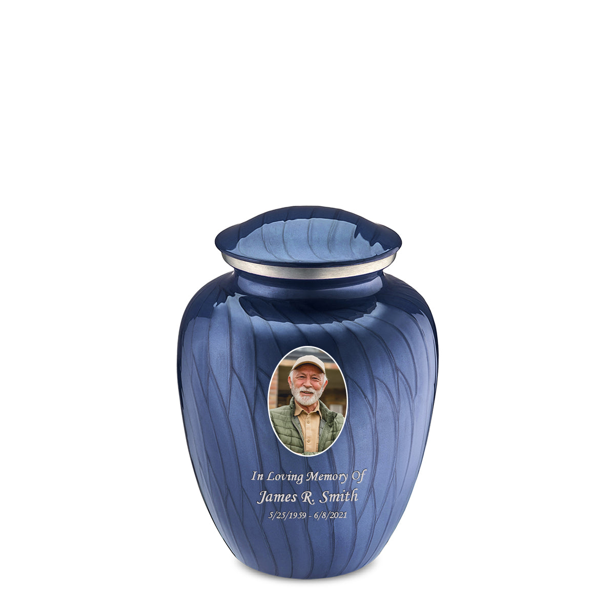 Medium Embrace Pearl Cobalt Blue Portrait Cremation Urn