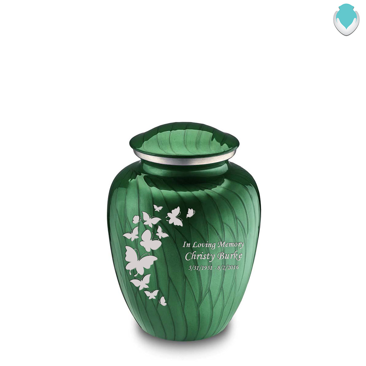 Medium Embrace Pearl Green Butterfly Cremation Urn