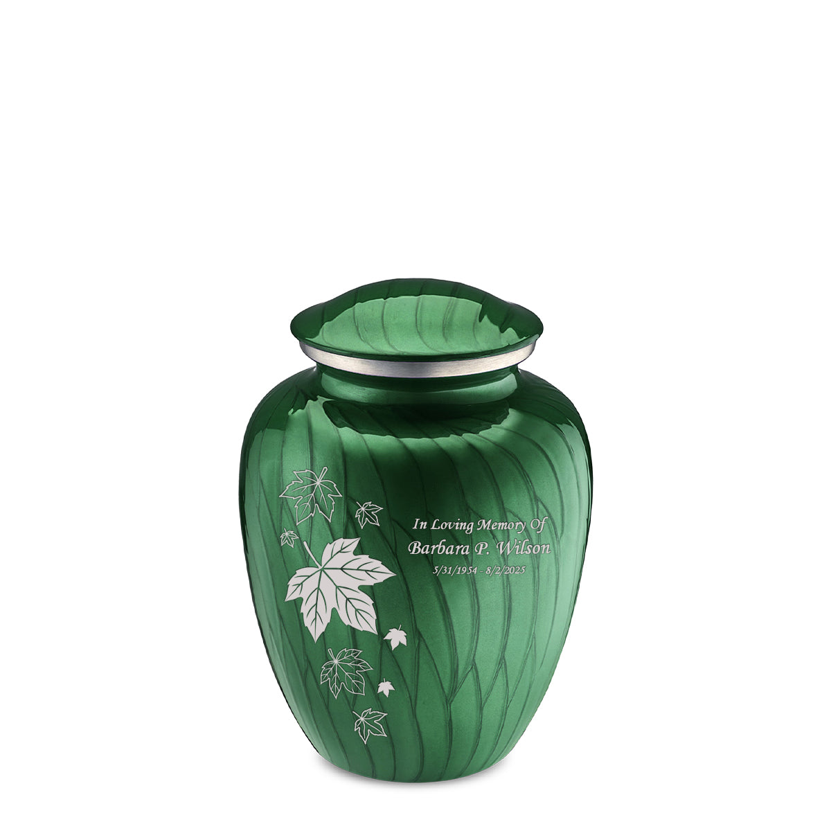 Medium Embrace Pearl Green Falling Leaves Cremation Urn