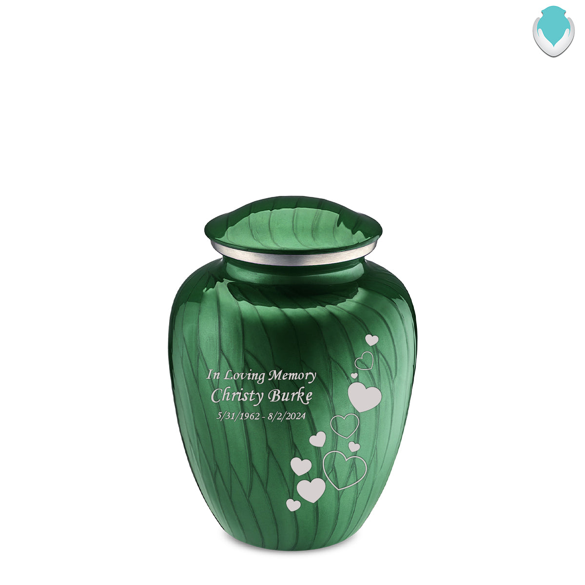 Medium Embrace Pearl Green Floating Heart Cremation Urn