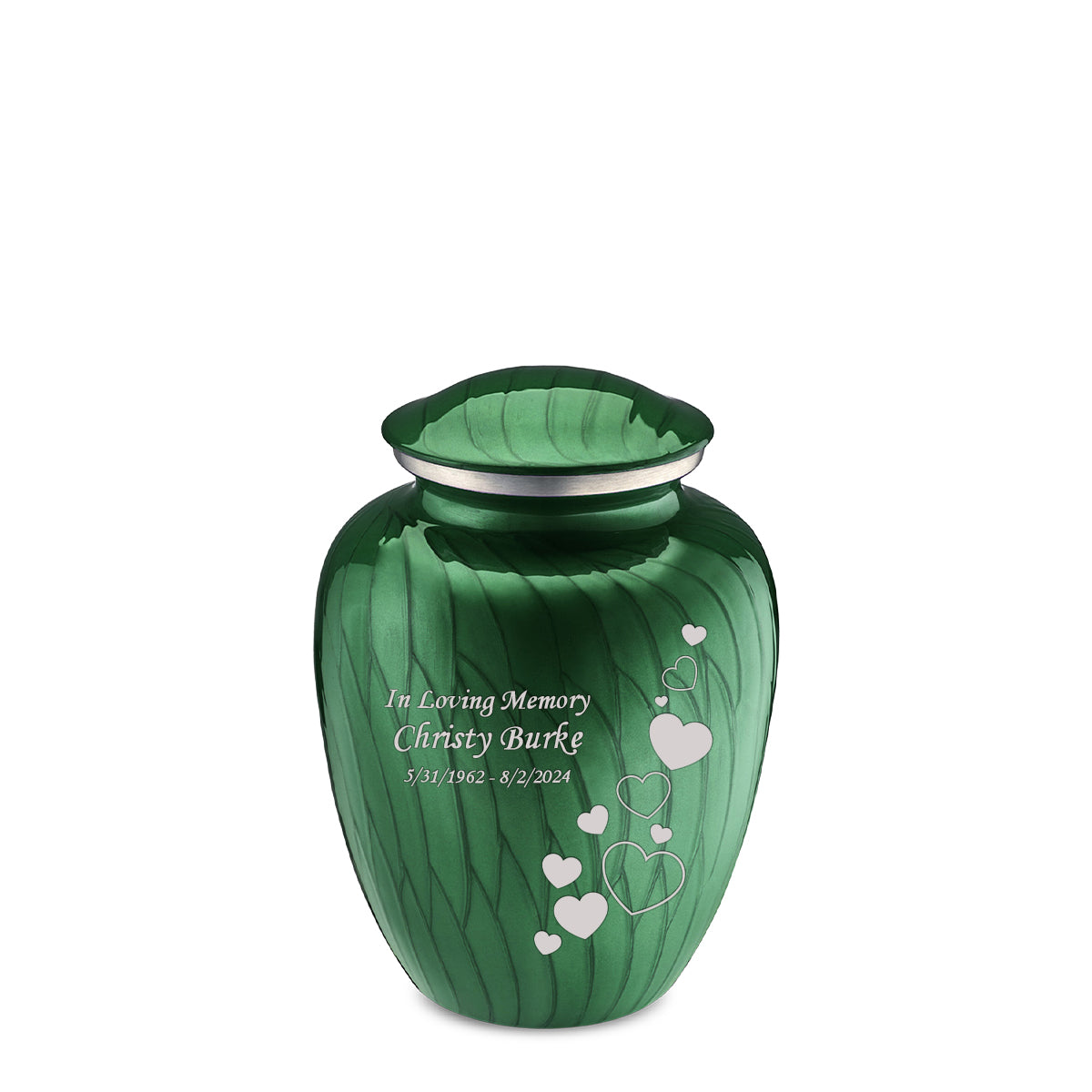 Medium Embrace Pearl Green Floating Heart Cremation Urn