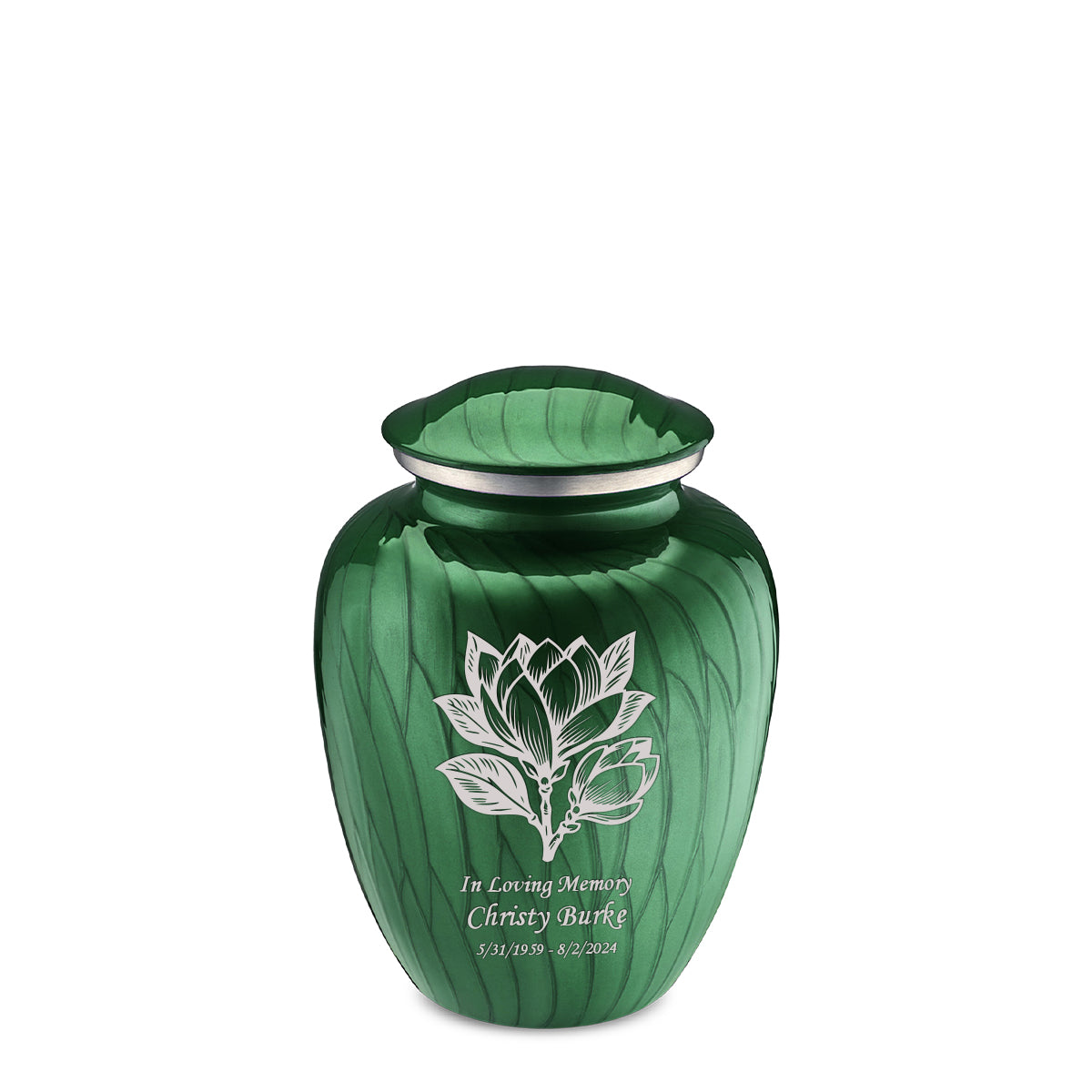 Medium Embrace Pearl Green Magnolia Flower Cremation Urn