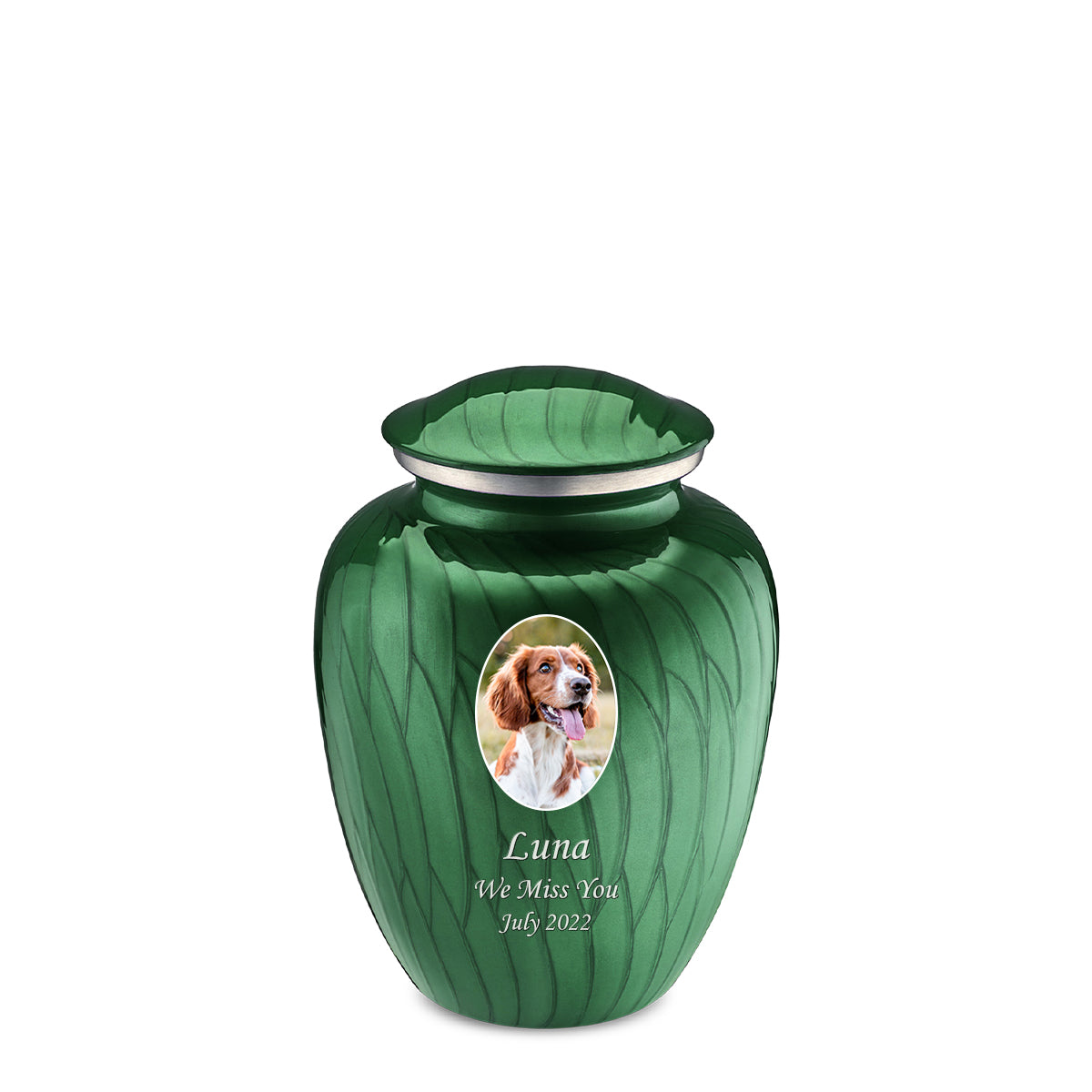 Medium Pet Embrace Pearl Green Portrait Cremation Urn