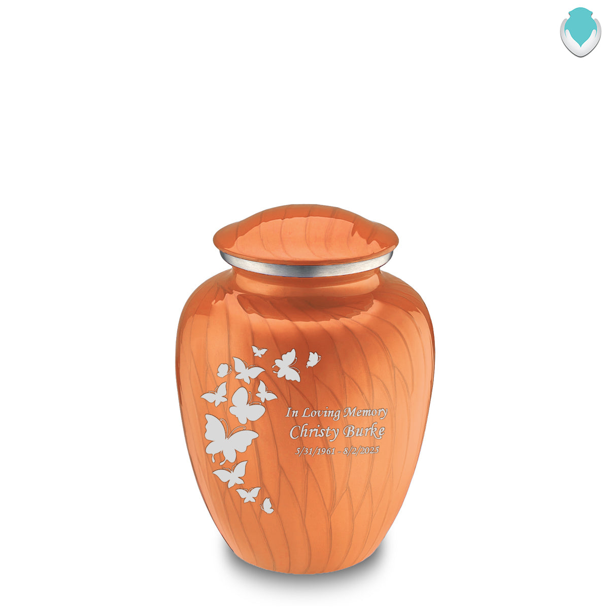 Medium Embrace Pearl Orange Butterfly Cremation Urn