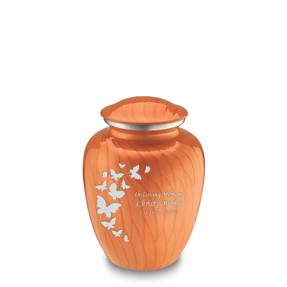 Medium Embrace Pearl Orange Butterfly Cremation Urn