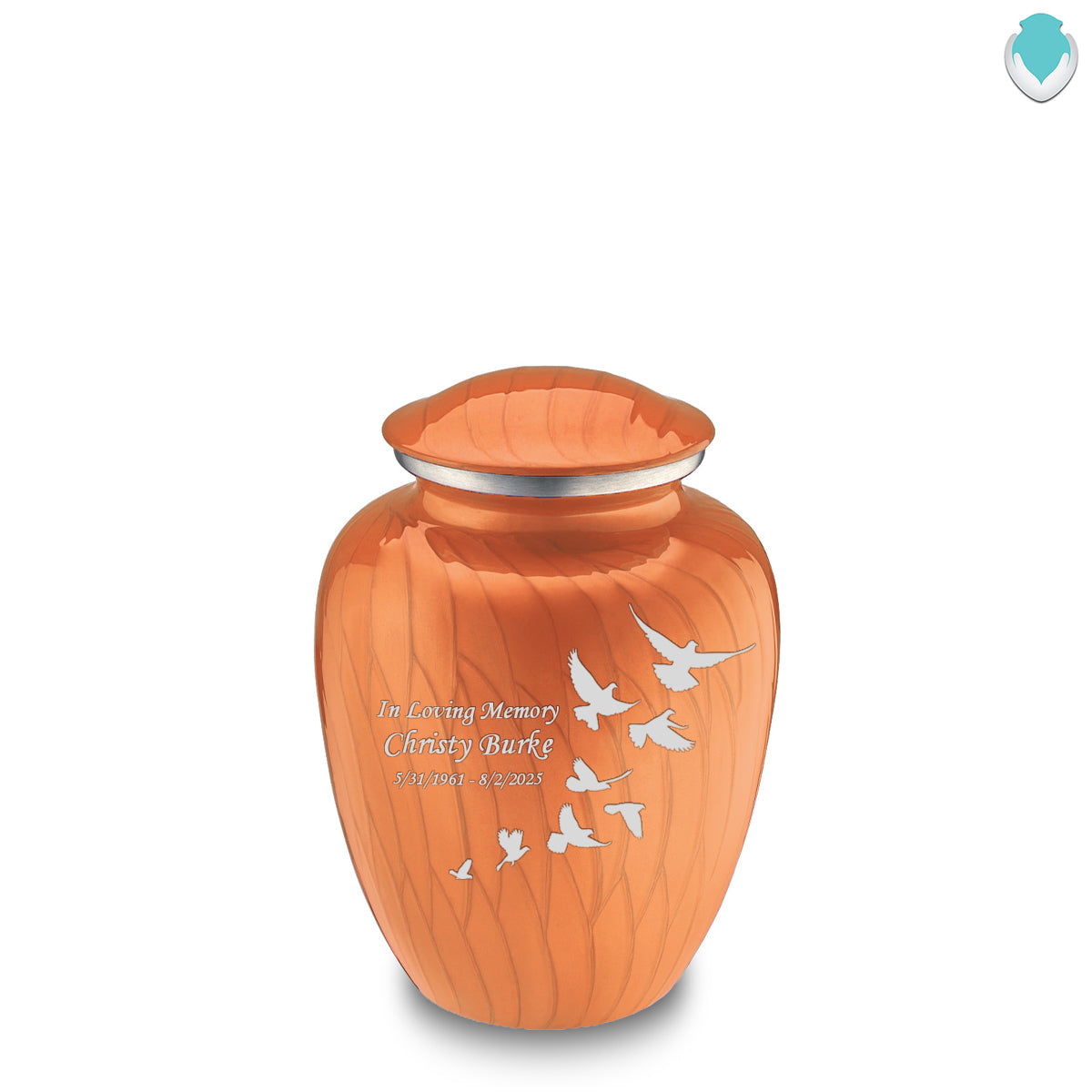 Medium Embrace Pearl Orange Doves Cremation Urn