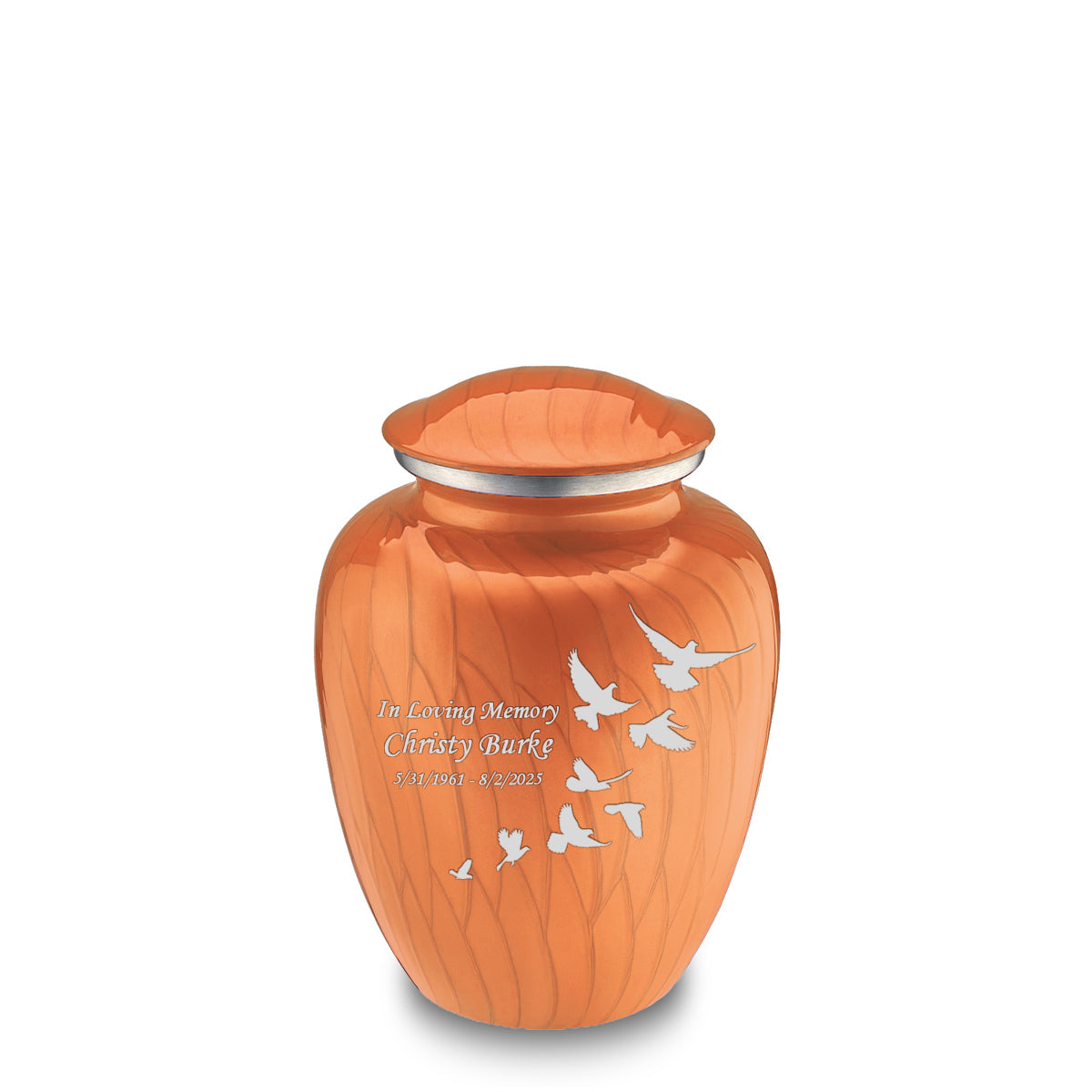 Medium Embrace Pearl Orange Doves Cremation Urn