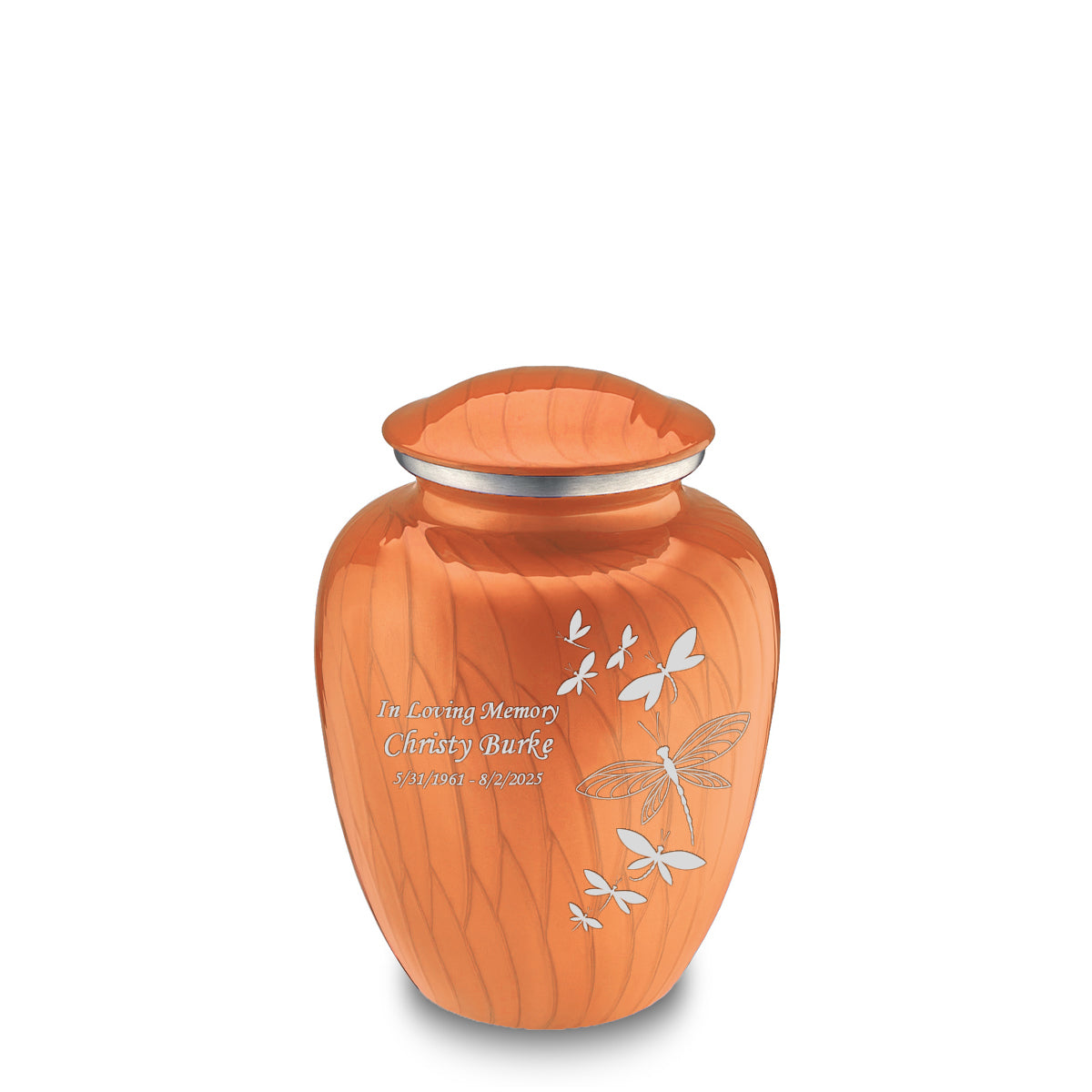 Medium Embrace Pearl Orange Dragonflies Cremation Urn
