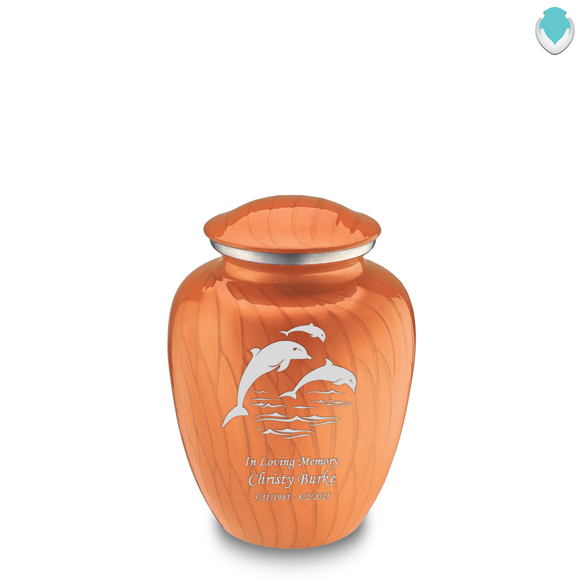 Medium Embrace Pearl Orange Dolphins Cremation Urn
