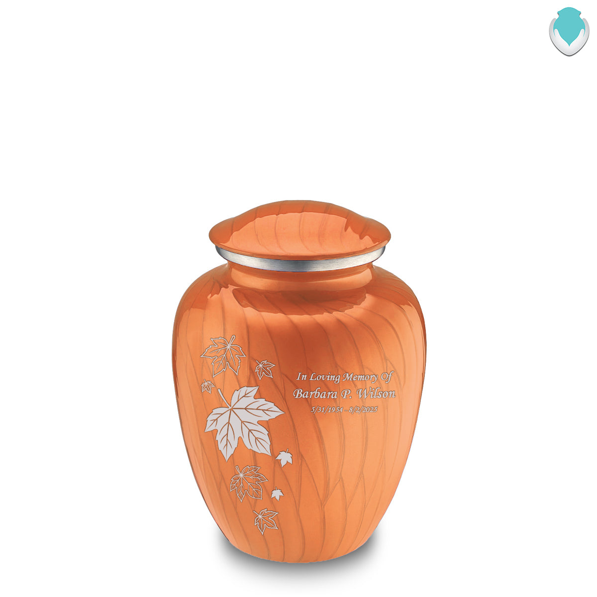 Medium Embrace Pearl Orange Falling Leaves Cremation Urn